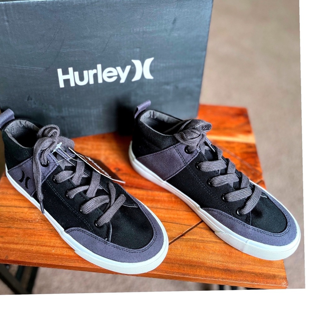 Hurley Roddy Kids Mid Top Sneakers Grey Black Canvas Lace Up Shoes Size 2 NEW